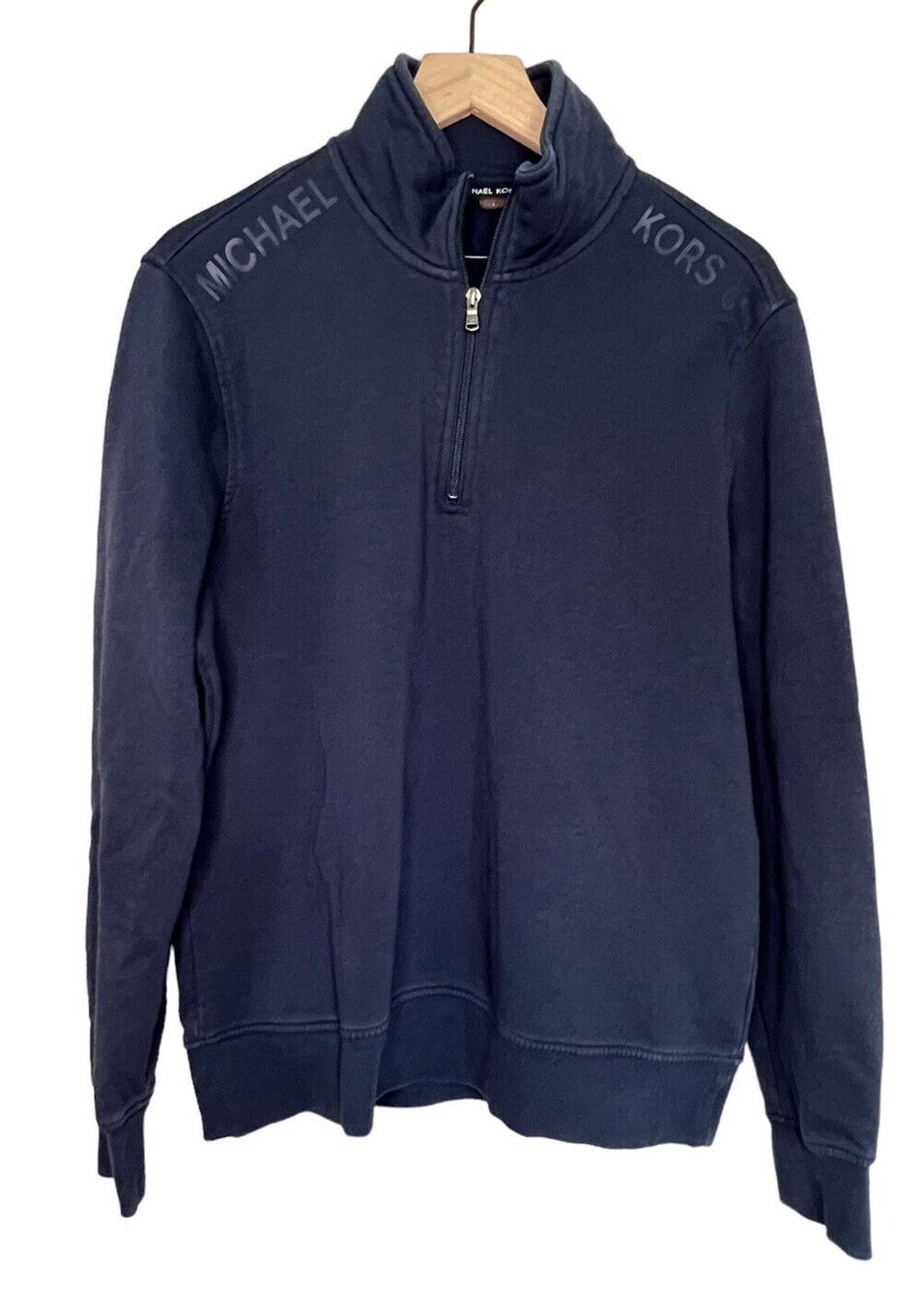 Michael Kors Mens' Quarter Zip Pullover sz L Navy Blue Logo On Shoulders